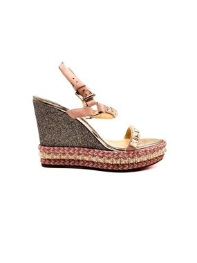 Christian Louboutin Pink Rose Gold Glitter Espadrille Platform Sandals EU 37